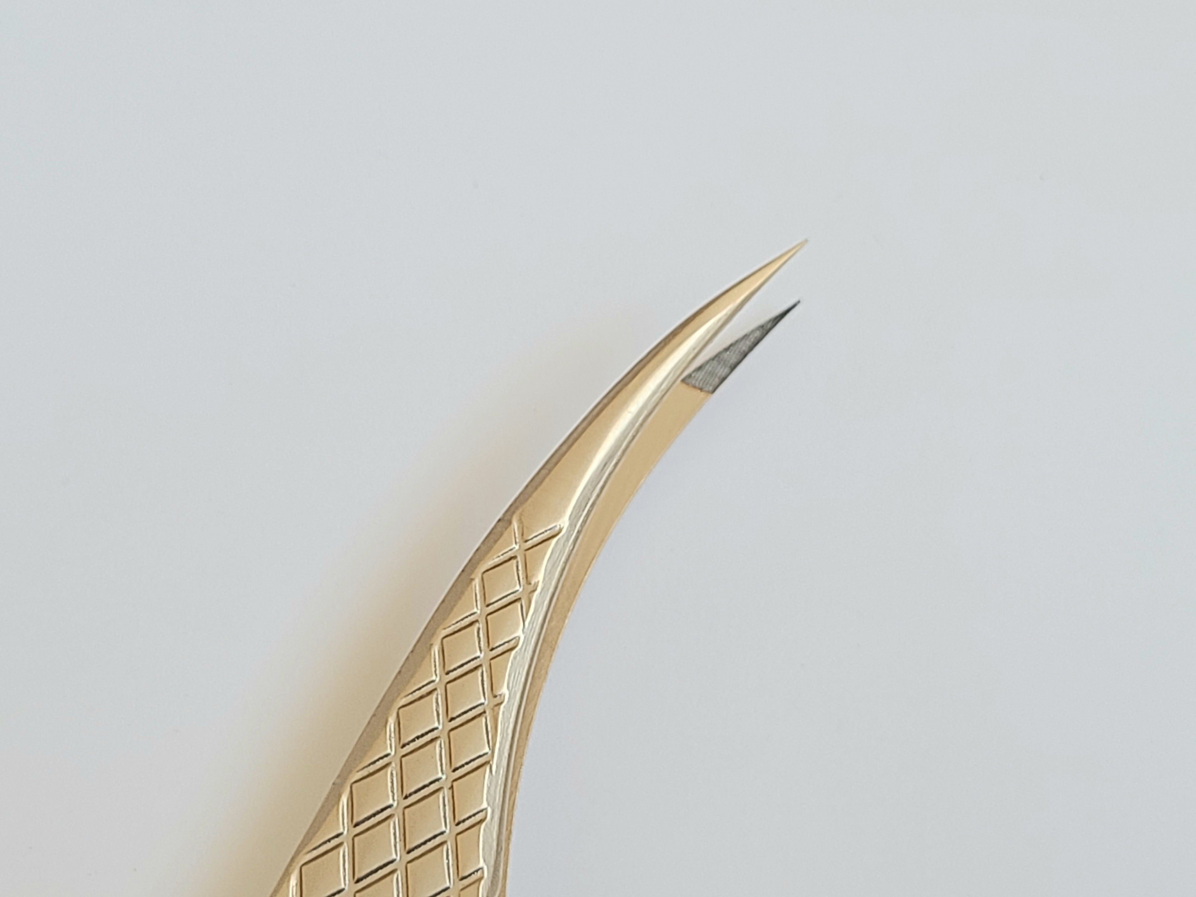 Fiber Tip Eyelash Extensions Tweezers Golden, Eyebrow Tweezers Grip