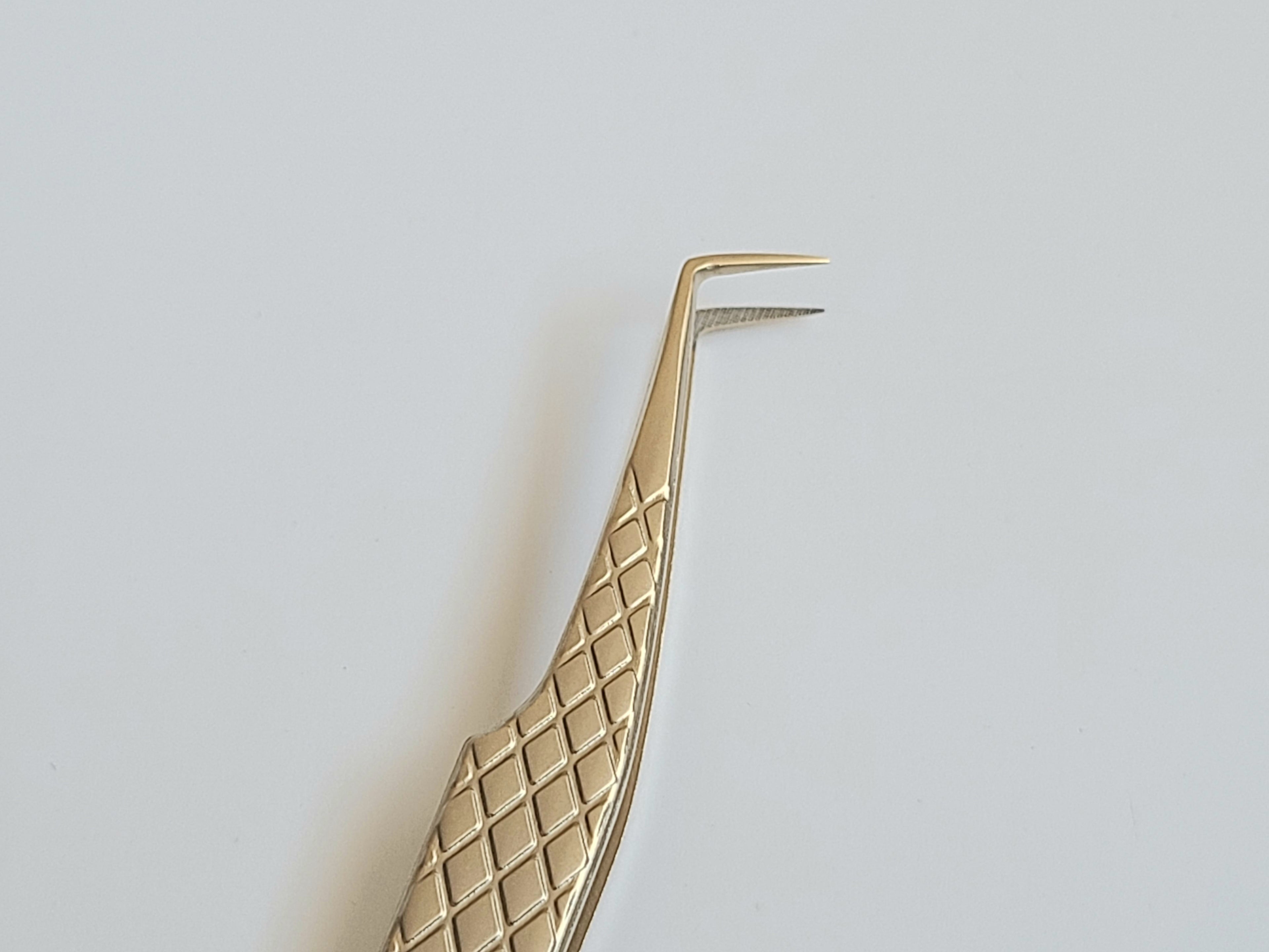 Fiber Tip Eyelash Extensions Tweezers Golden, Eyebrow Tweezers Grip
