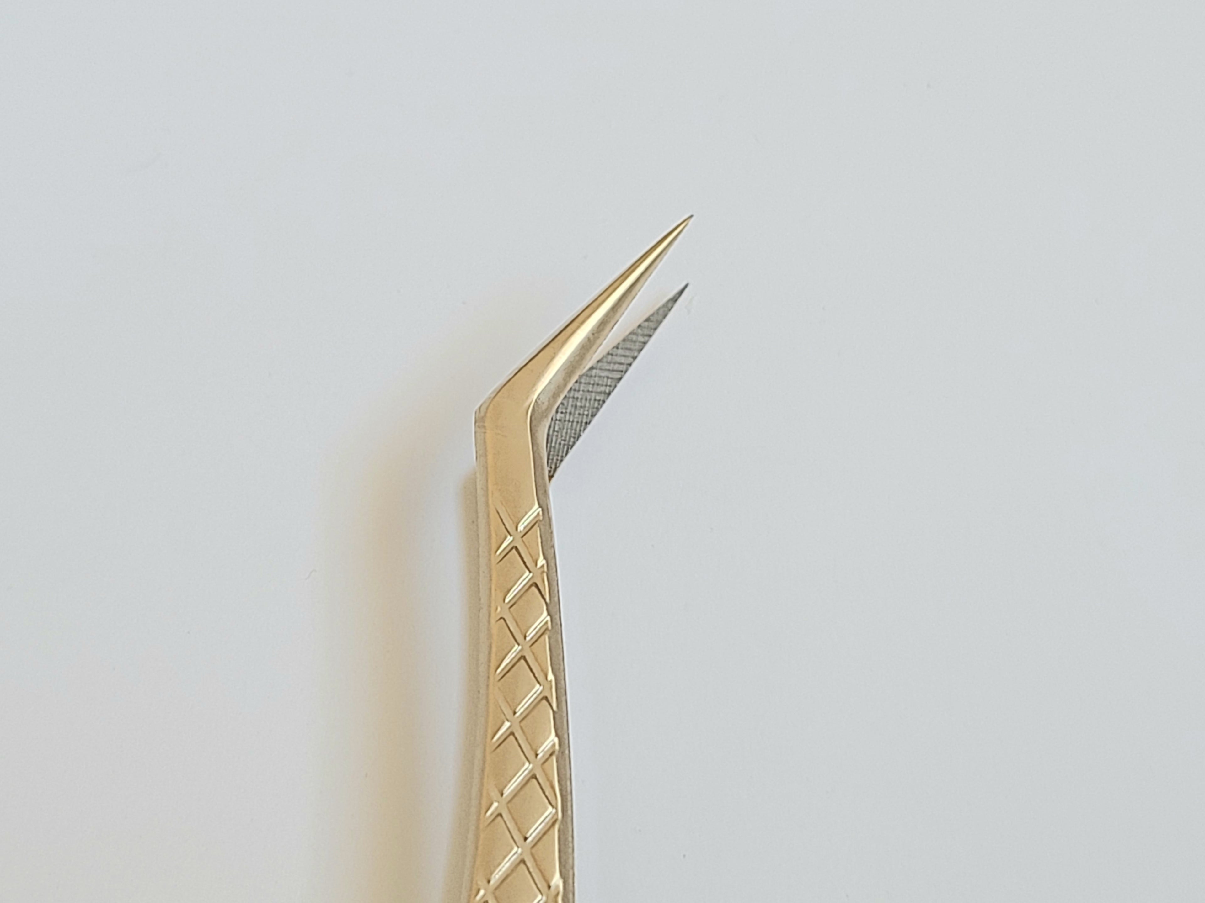 Fiber Tip Eyelash Extensions Tweezers Golden, Eyebrow Tweezers Grip